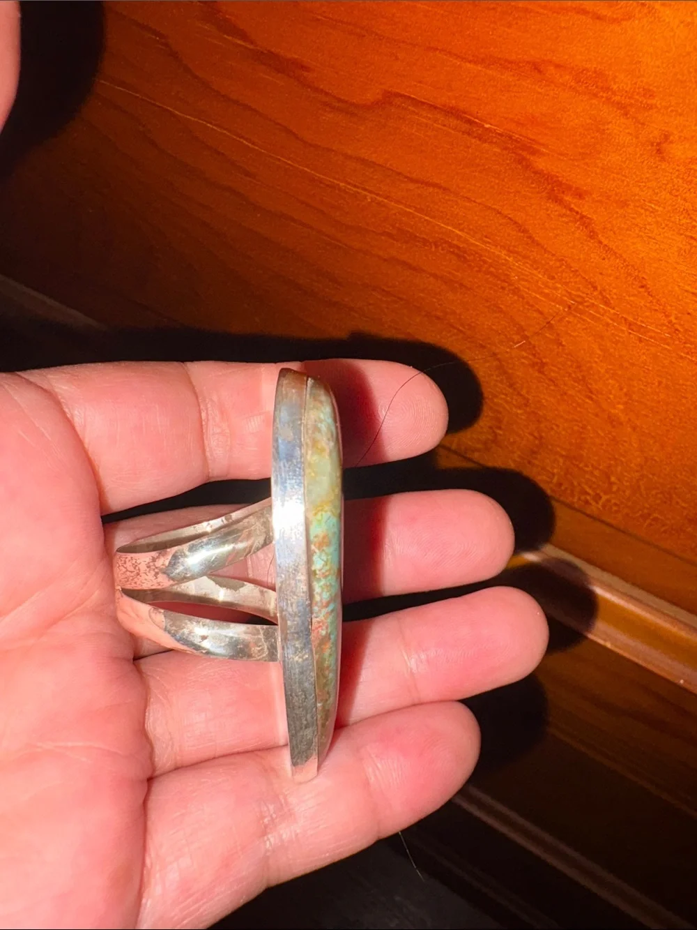 Men’s Polished Turquoise Cabochon Ring with Camel Matrix Sterling Silver
